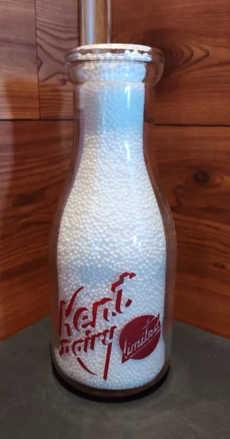 Vintage 1 Pint Kent Dairy Limited Glass Milk Bottle