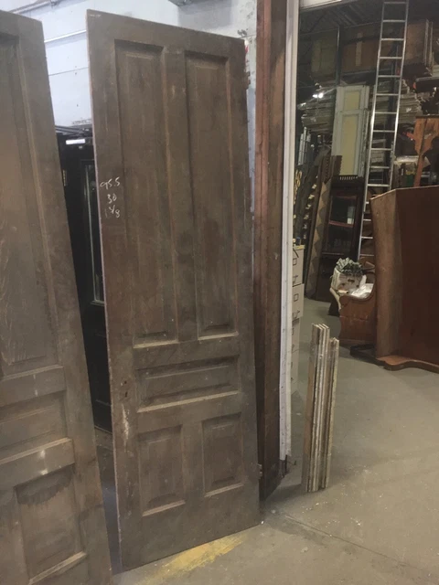 Vintage c1890 - 5 panel pine door Ohio farmhouse 95.5 x 30 x 1 3/8” old varnish