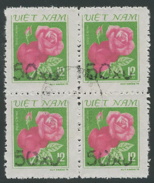 VIETNAM 1984 50 xu auf 12 xu Rose, gest. Kab.-Viererblock, ABARTEN: beide untere