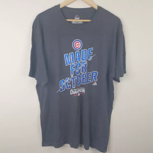 MAJESTIC Chicago Cubs T-Shirt Mens XL Grey MLB Baseball 2018 Central Champions