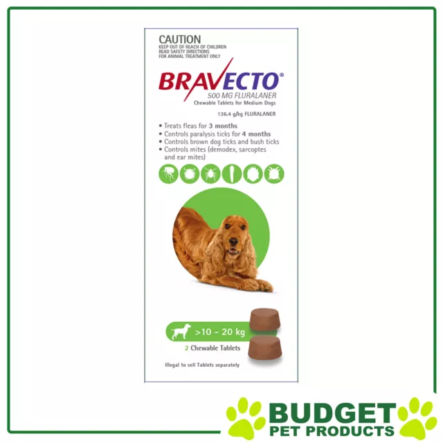 Bravecto For Medium Dogs 10-20kg 2 Chews