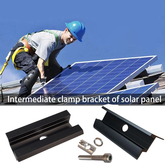 Abrazadera de montaje de panel solar | Abrazadera media | Abrazadera de extremo 30 mm - 35 mm | NEGRA