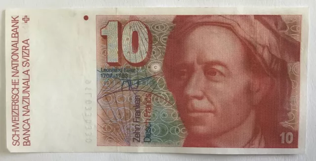 Swiss 10 Francs Banknote   6th series  Leonhard Euler Crisp Note