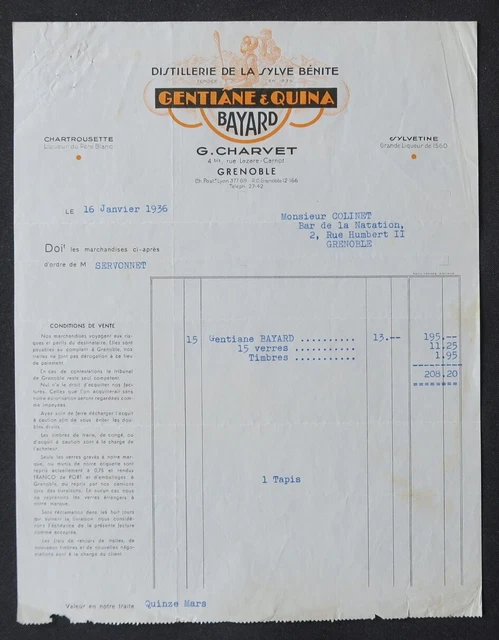 Facture Commerciale Ancienne - Banh De Laveline 1937, ALSAKINA Apéritif D'Alsace Illustrée