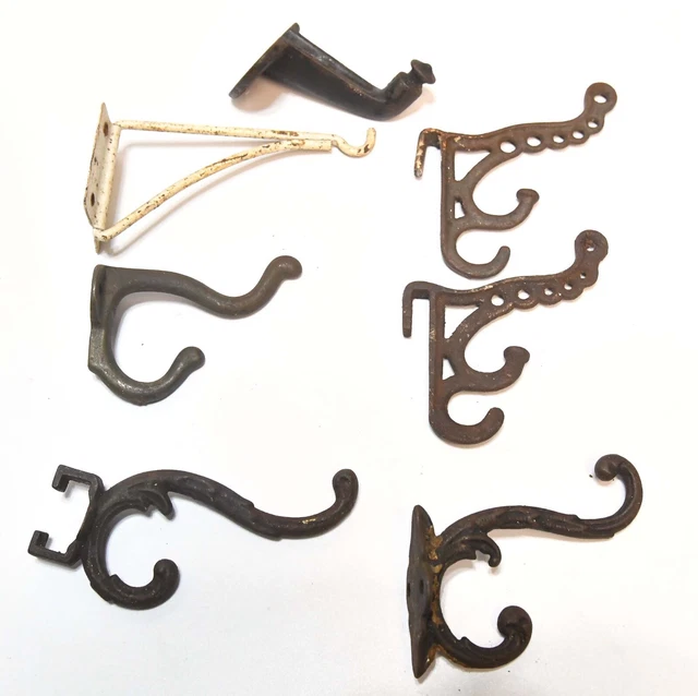 6 Differnet Vintage Metal Wall Coat Or Hat Hooks