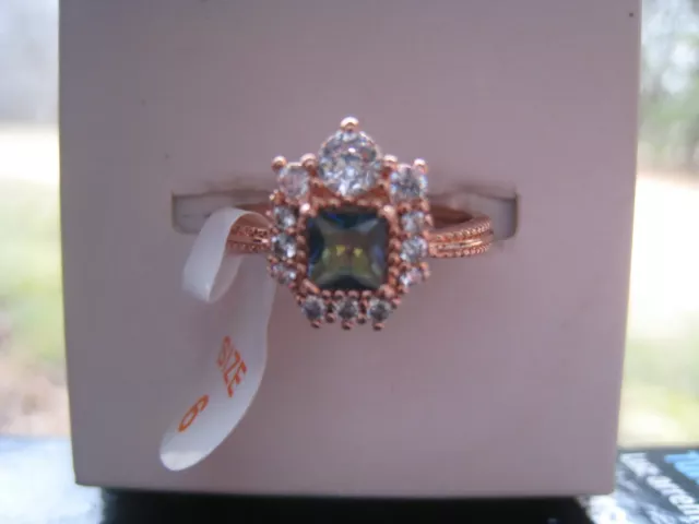 Ring Bomb Party 3848 Lab Created Ice Blue Sapphire Rose Gold size 6