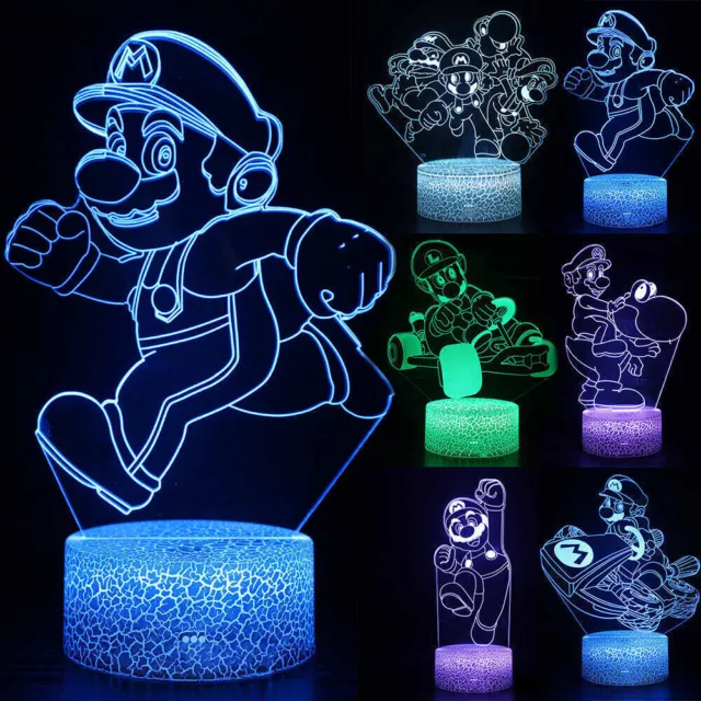 Super Mario 3D LED Night Light 7 Colors Changing Touch Control Bedside Lamp AU