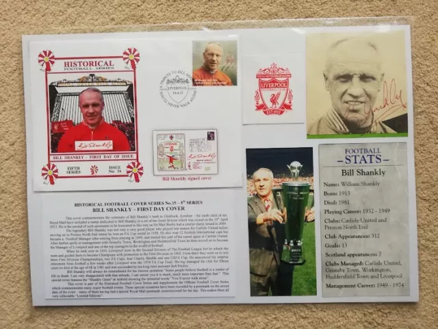 Bill Shankly Liverpool Hand-Signed Club-Crested First Day Cover Photocard (1)