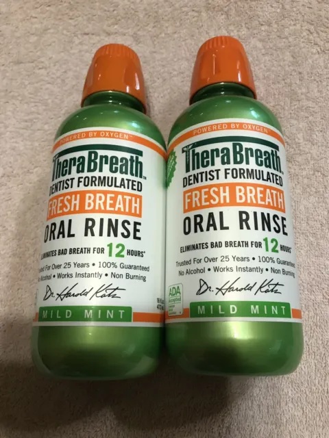 2x TheraBreath Oral Rinse Mild Mint Dentist Formulated Fresh Breath 11/2025 16oz