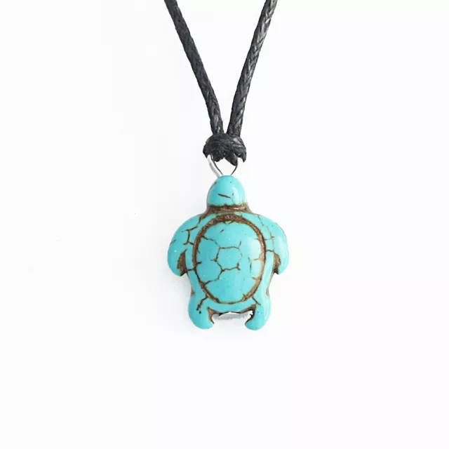 2 X Turquoise Turtle Charm Pendant Choker Necklace with Black Cord