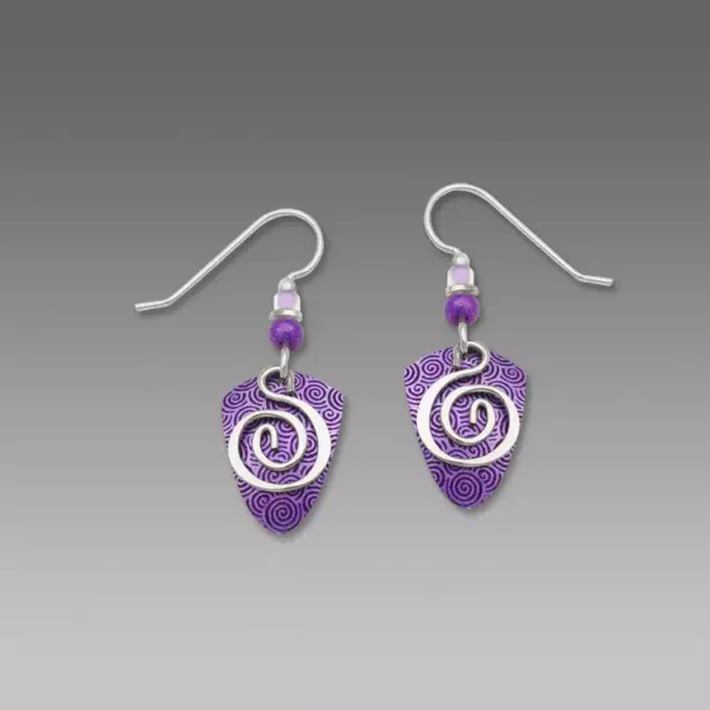 Adajio Earrings Violet Shield with Shiny Silver Tone Spiral Handmade in USA