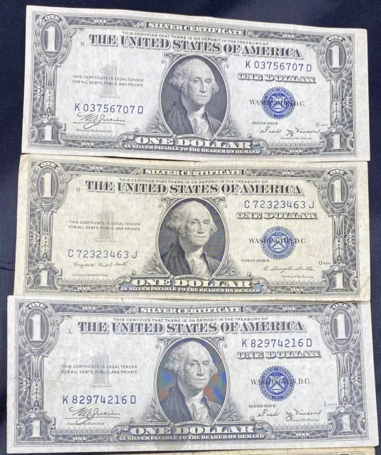 (5) Silver Certificates 1935 Only $1 Blue One Dollar Bill Lot No Tear Circulated