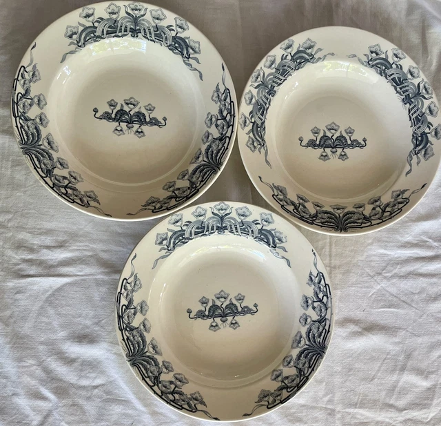 3 Assiettes  Creuses En Faience De Sarreguemines Uc "Jeannette" Art Nouveau