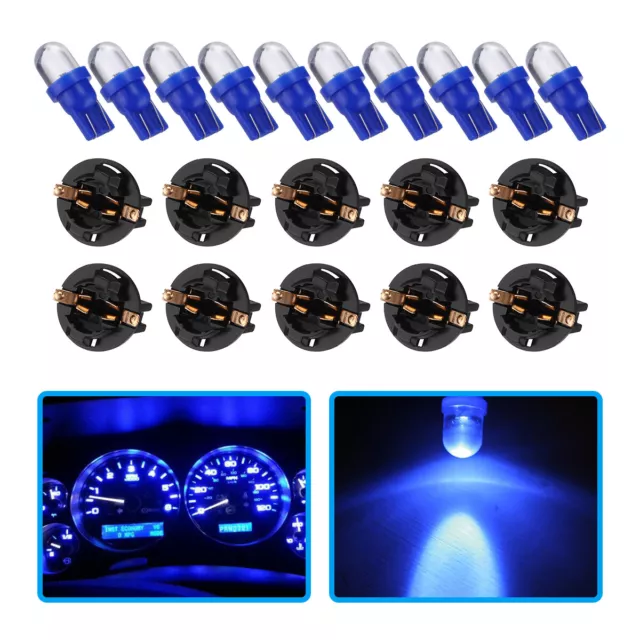 10x Blue T10 168 194 LED Bulbs Instrument Gauge Cluster Dash Light W/ Sockets