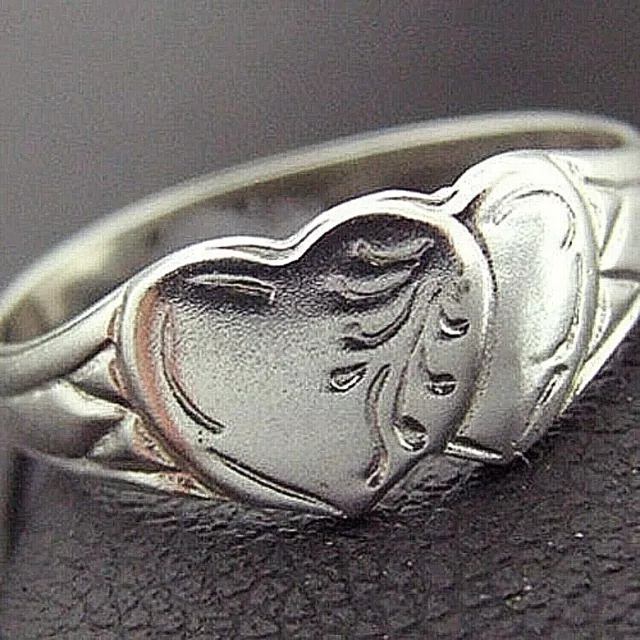 Ring Real 925 Solid Sterling Silver Heart Vintage Engraved Signet Design SZ N 7