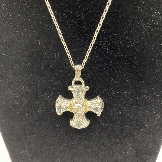 Judith Ripka JR TWO 925 18K Diamond And Blue Topaz Maltese Cross Enhancer CL Judith Ripka JR TWO 925 18K Diamond And Blue Topaz Maltese Cross Enhancer CL