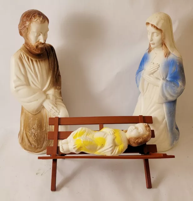 Vintage Empire Blow Mold Nativity Christmas 4 Pc Mary Joseph Baby Jesus Manger