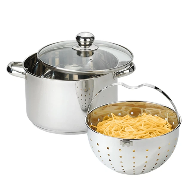 BEYOND® Edelstahl Kochtopf 24 cm mit Glasdeckel und herausnehmbarem Siebeinsatz
