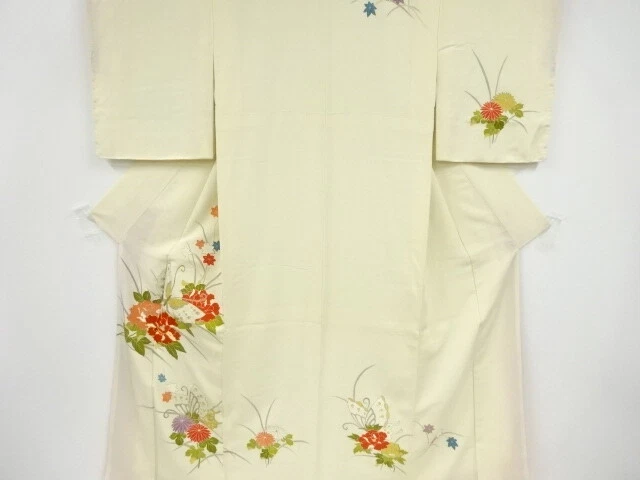 41669# Japanese Kimono / Antique Kimono / Embroidery / Peony & Butterfly