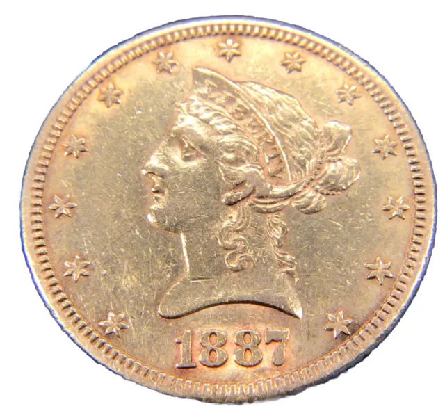 SCARCE S MINT | 1887 S $10 Liberty Head Gold Eagle | SURVIVAL ESTIMATE = 2500