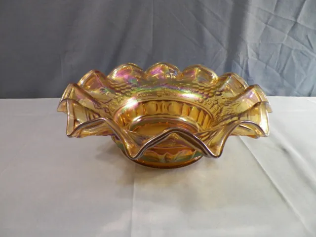 Large Fenton Marigold Carnival Glass Grape & Cable Bowl From Tobacco Jar Mold #2