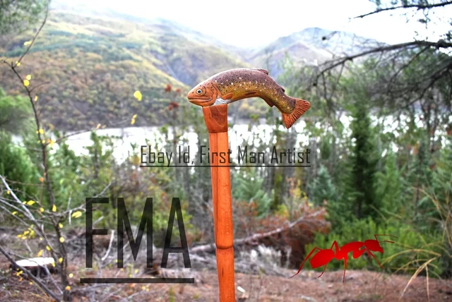 Fish Animal Head Walking Stick Wooden Hand Carved Animal Walking Cane X_Mass A