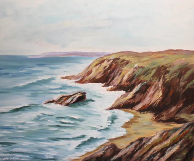 Vintage impressionist oil painting seascape seaside landscape