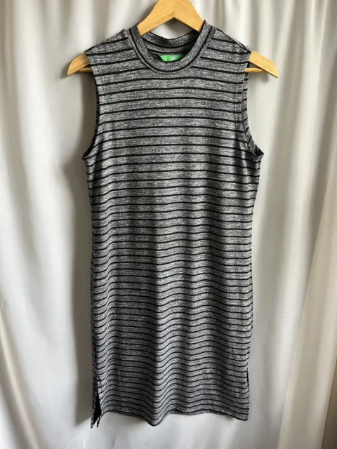 DIP Brand Medium — Knee Length Tank Dress — Gray Stripes with Side Slit