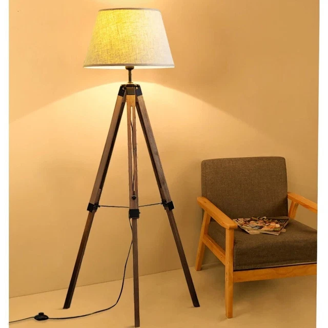 Lámpara de pie | Trípode Lámpara de pie | Luz de piso | Lámpara de pie de madera | Piso vintage