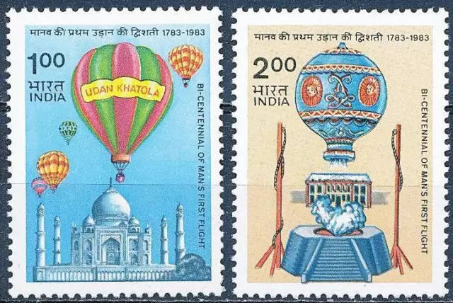 Indischem 1983 Ballons Flight Jahrhundert Sc #1036-37 MNH Luftfahrt Wir 'T Ship