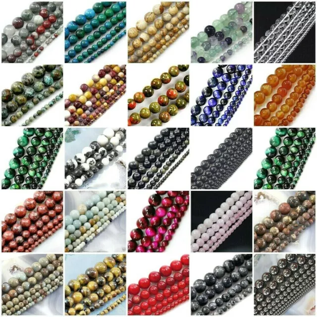 Natural Gemstone Round Loose Bead  6mm 8mm 10mm 12mm 15" Strand Wholesale
