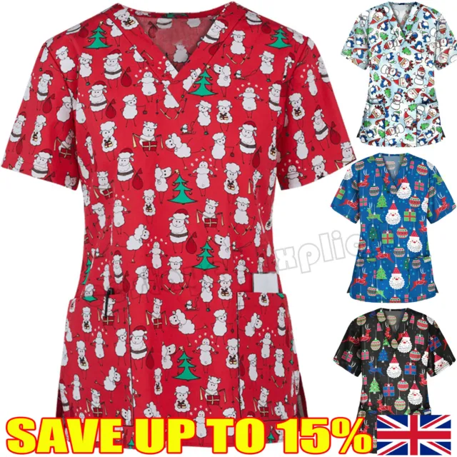 Camicie di Natale donna infermieristica top stampata uniforme medica camicie di Natale. Top