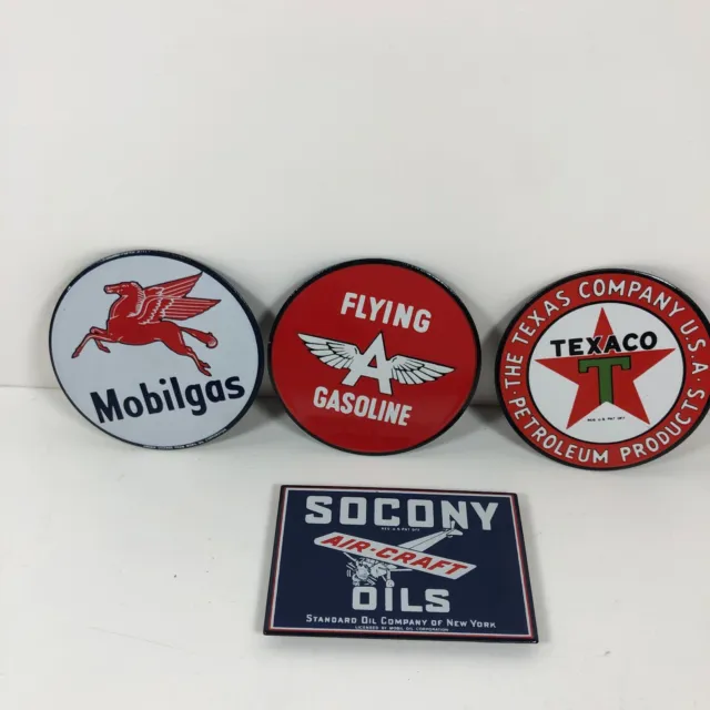 Lot of 4 Gas and Oil Company Magnets Mobilgas Texaco Flying A Socony Gasoline