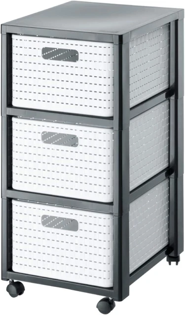 Rotho Country Rollcontainer mit 3 Schubladen in Rattan-Optik, Kunststoff Rotho Country Rollcontainer mit 3 Schubladen in Rattan-Optik, Kunststoff