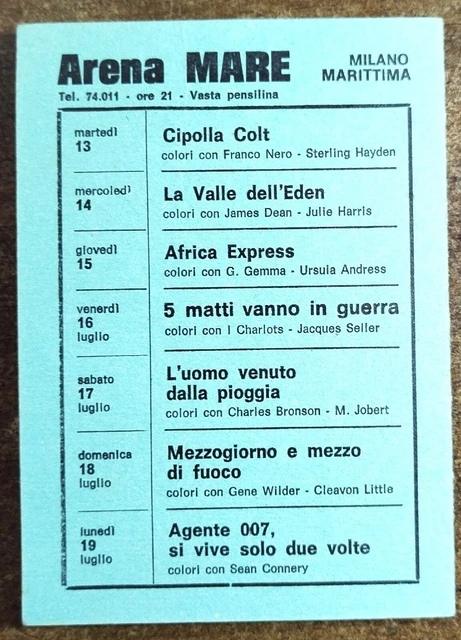 Cartoncino Doppio Programma Cinema Anni 70"