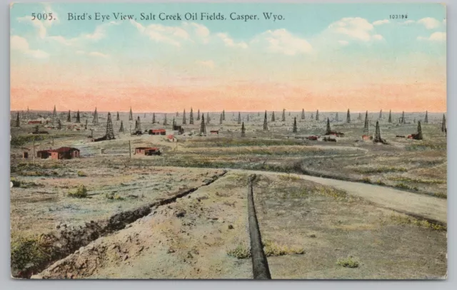 Casper Wyoming~Salt Creek Oil Fields Panorama~Long Drive~Cabins~Pipe~c1910