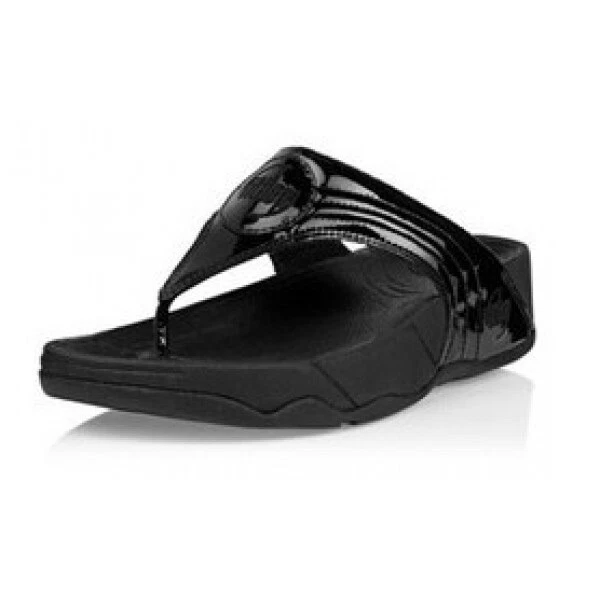 Fitflop Women’s Walkstar 3 Black Patent Leather Sandals To Tone Legs Size 9