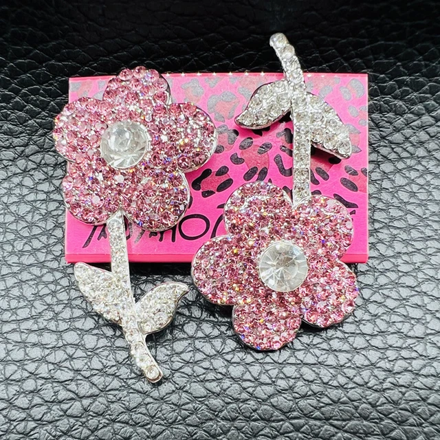 Betsey Johnson Pink Crystal Rhinestone Cute Flower Woman Dangle Earrings Gift
