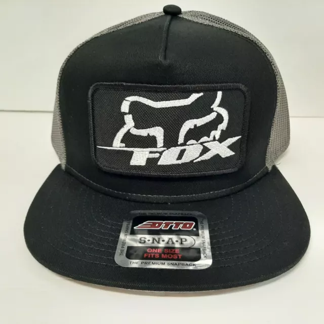 Fox Otto Embroidered Patch Flat Bill Mesh Snapback Baseball Cap Hat Black