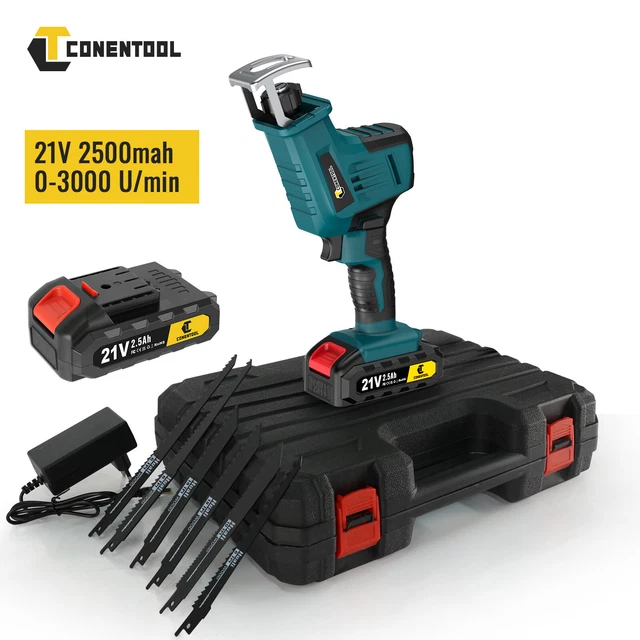 Seghetto per sciabole a batteria 21 V con 2 batterie e caricabatterie & 6 lame per legno plastica