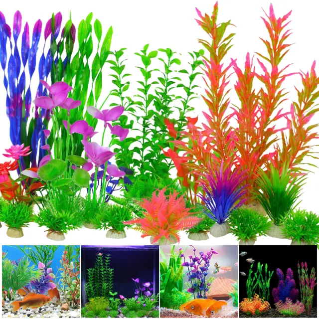 7-16Pcs Mixed Artificial Green Plastic Plant Aquarium Fish Tank Grass Decoration
