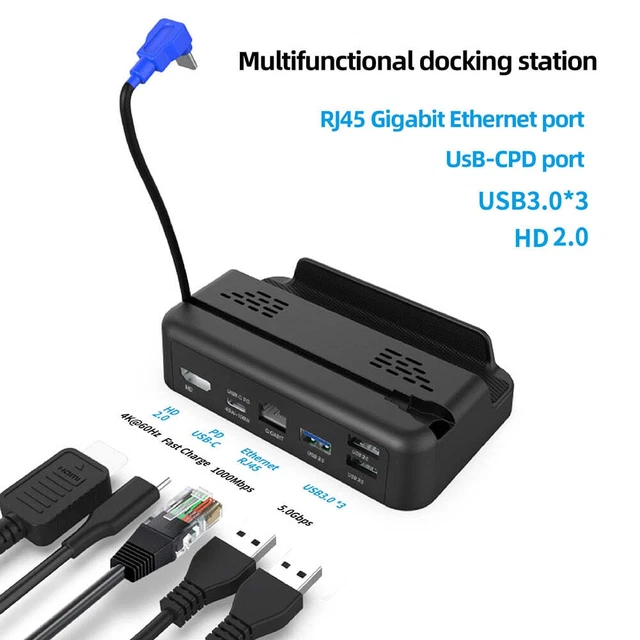 For Steam Deck Docking Station TV Base Stand 6 in 1 Hub Holder Dock 4K 60HZ HDMI