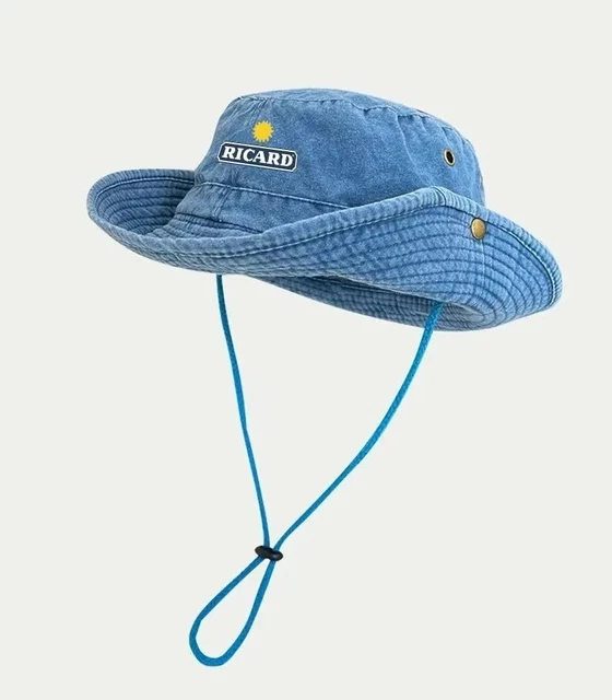 Bob Réversible Bob Ricard Bleu Clair – Motif Logo Et Soleil – Vintage Pour Homme – été, Plage, Pétanque – Neuf