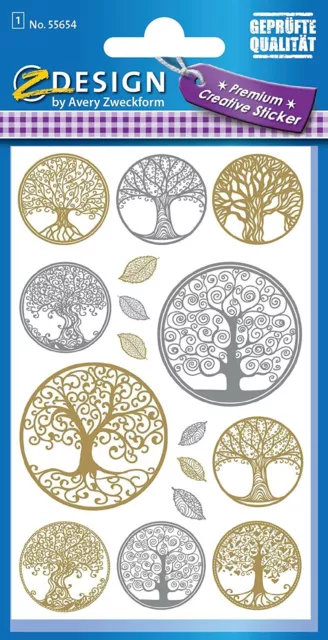 AVERY Zweckform 55654 Folien Sticker Lebensbaum 16 Aufkleber silber & gold (Deko