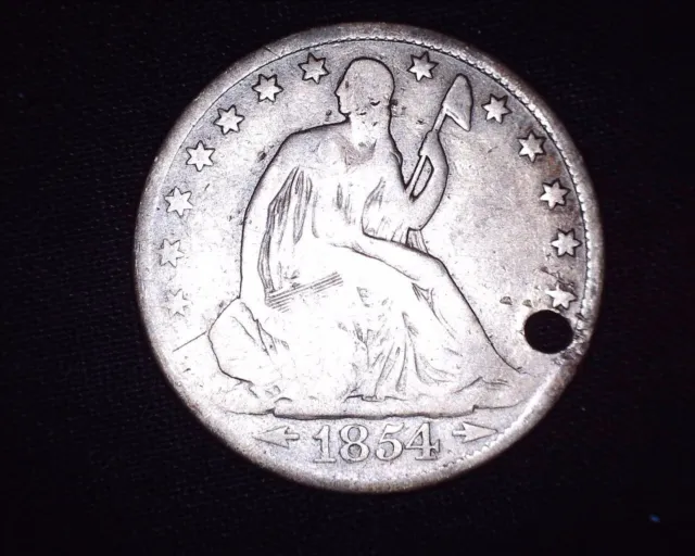 Holed 1854 O Seated Liberty Half Dollar  Nice Details V-3  Arrows  #S221