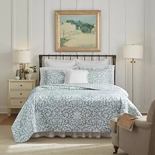 Laura Ashley - Mia Collection - Quilt Set - 100% Cotton , Reversible, L