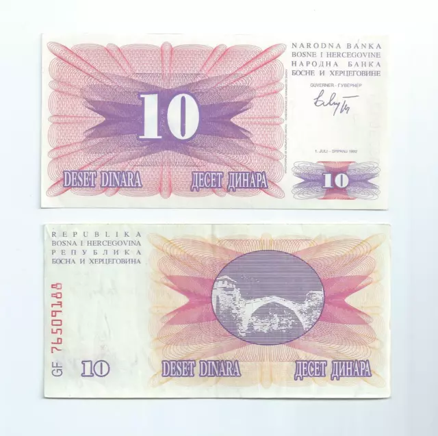 Banknote 022 Bosnien und Herzegowina BIH 10 Dinar 1992 UNC