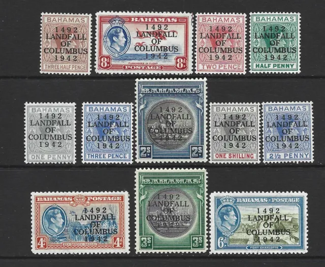 Bahamas 1942 Columbus to 3/- (12) - SG 162/173 - Mounted Mint