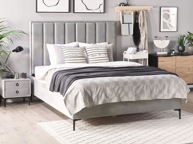 Ensemble de Chambre à Coucher Lit Double 160 x 200 cm avec Coffre et 2 Tables d 2
