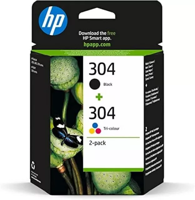 HP 304 Tri-colour and Black Original Ink Cartridge 3JB05AE, 2 Count (Pack of 1)